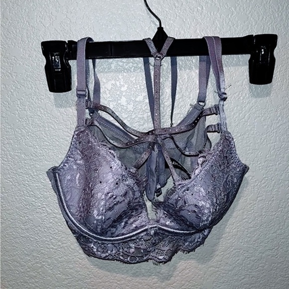 Adore Me Other - Adore Me purple boned strappy chocker bejeweled lace and mesh bra